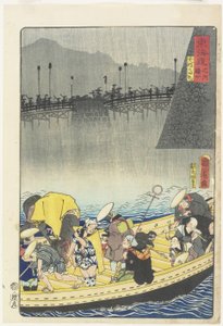 Vele di ritorno a Yabase in Zeze, aprile 1863 da Toyohara Kunichika